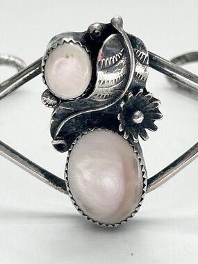 Vintage Southwestern Double Mother of Pearl Sterling Silver Cuff Bracelet